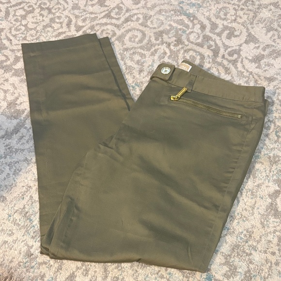 MICHAEL Michael Kors Pants - Michael Michael Kors • Cotton Pants Straight Ankle Gold Accents Olive Green